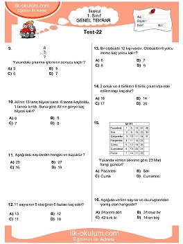 ilkokul 1. Sınıf Genel Tekrar Testleri 